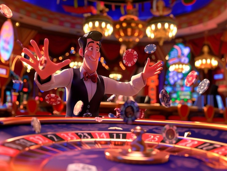 Dealer profesional di studio pokerrepublik menampilkan Number Table dengan streaming HD dan multi-kamera